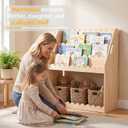 Scalloped Bookshelf for Kids, 4-Tier Montessori Toddler Wood Bookcase