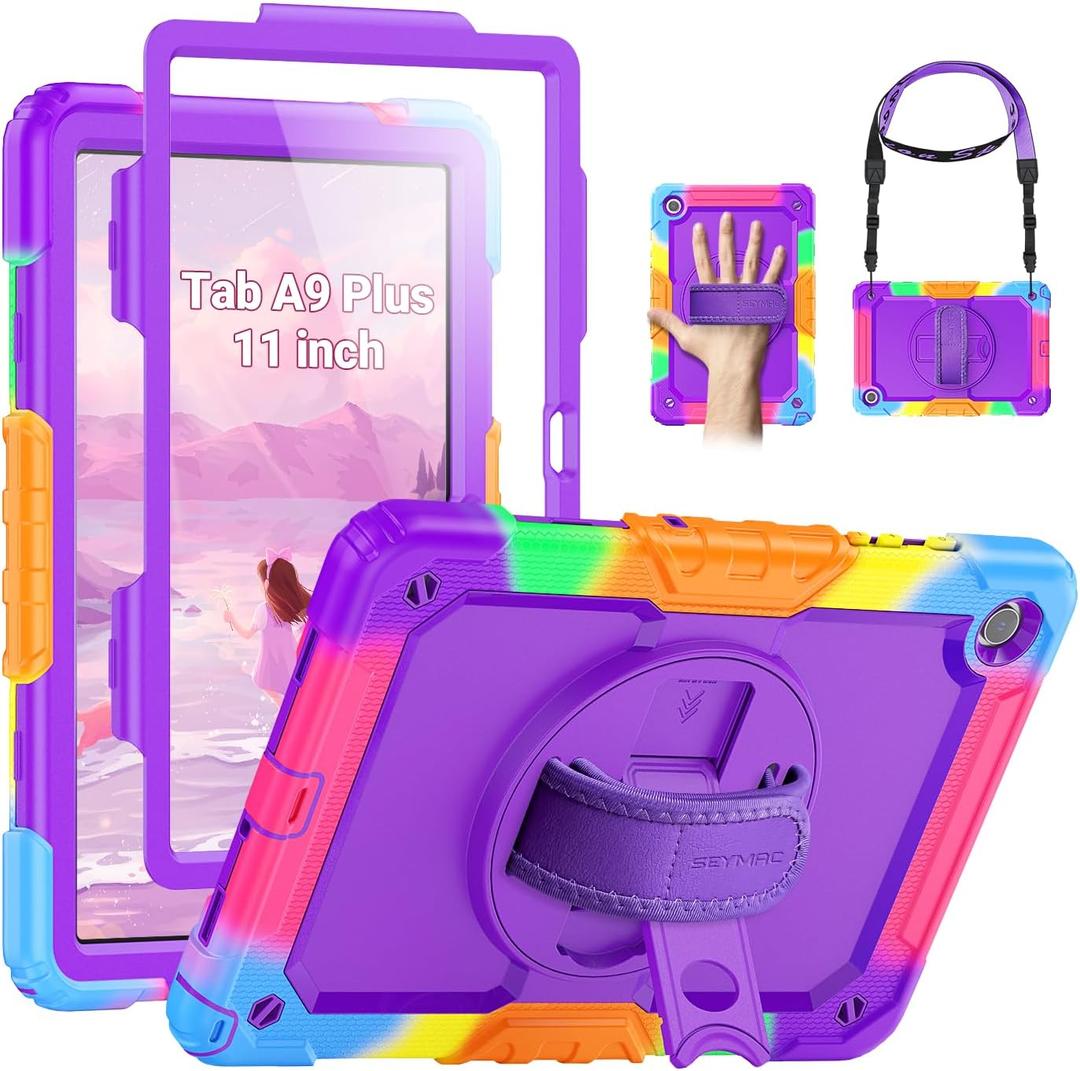 SEYMAC Case for Samsung Galaxy Tab A9+/ A9 Plus 11" (SM-X210/X216/X218), Heavy Duty Shockproof Protective Case with Screen Protector, Rotating Stand, Hand/Shoulder Strap, Purple SEYMAC Case for Samsung Galaxy Tab A9+/ A9 Plus 11" (SM-X210/X216/X218), Heavy Duty Shockproof Protective Case with Screen Protector, Rotating Stand, Hand/Shoulder Strap, Purple
