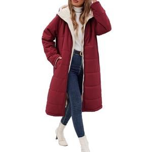 VXVGER Women Winter Coats Fleece Long Coats Jackets Oversized Warm Down Jacket with Hood, Burgundy, M