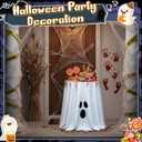 Tellingyou Halloween Tablecloth 70x70 Inch Round Cute Ghost Pumpkin Vampire Bat Polyester Washable Table Cover for Halloween Party Decoration(White,Ghost) (107.8" (Round))