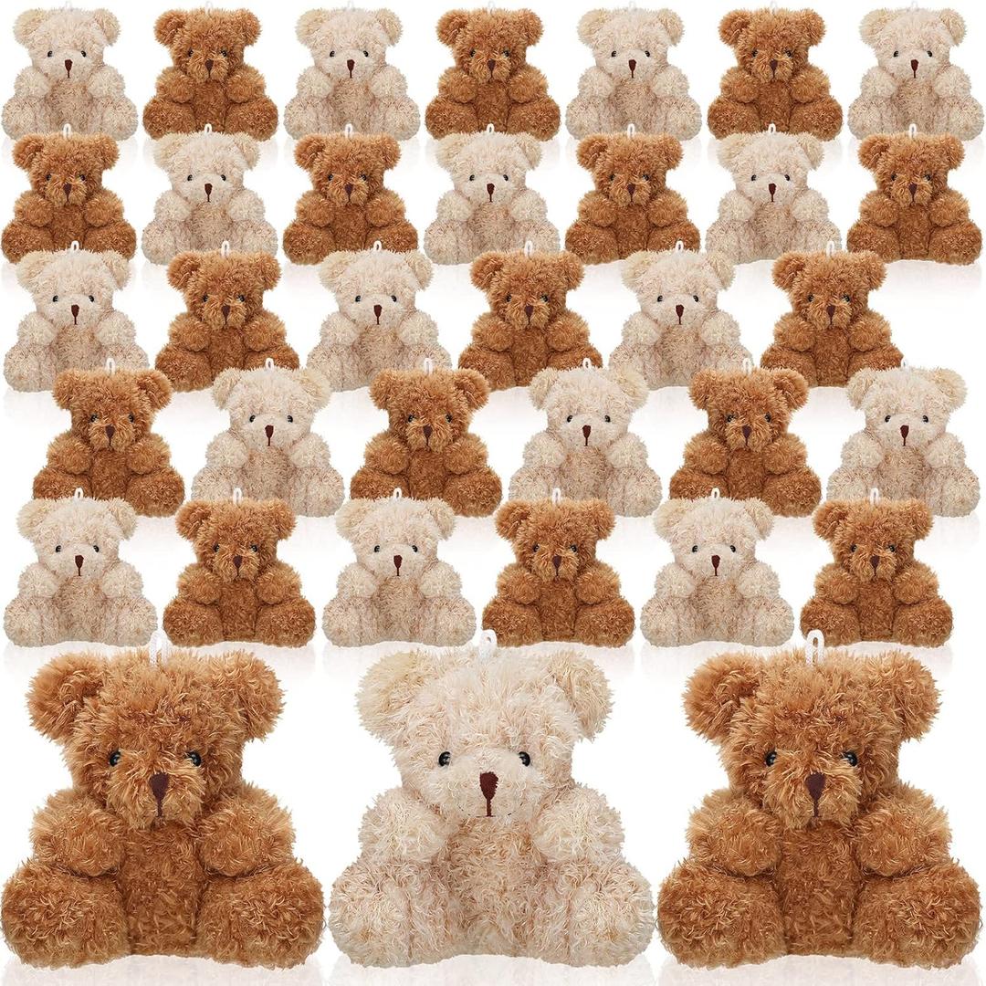 Chivao 36 Pcs Mini Stuffed Bears Bulk 4 Inch Small Plush Bear Gifts Soft Animal Toys for Graduation Birthday Wedding Party DIY Keychain Favors(Apricot, Brown)