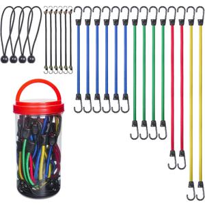 EFFICERE 24-Piece Premium Bungee Cord Assortment in Storage Jar - Includes 10, 18, 24, 32, 40 Bungee Cords and 8 Canopy/Tarp Ball Ties