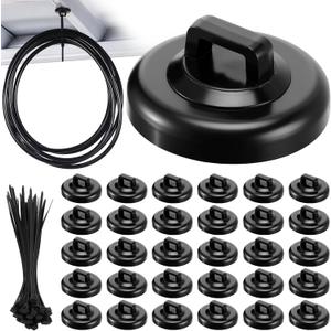 Leinuosen 30 Set Magnetic Zip Tie Mount and Nylon Cable Ties, 23 mm Multipurpose Wire Cable Holder Mount Wire Clips Management Electrical Organization Supplies (Black)