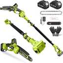 Electric Pole Saws for Tree Trimming, 8 Inch & 6 Inch Mini Chainsaw Cordless with Extension Pole, 16Ft Reach, 2x4.0Ah Battery, Auto Oiling, Tool-Free Chain Tensioning, Tree Trimmer for Branch Limb Cut