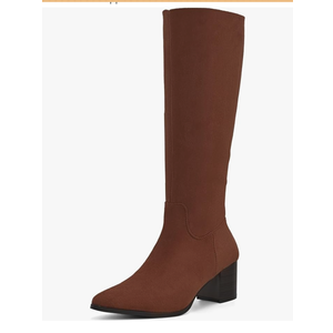 Shoe'N Tale Knee High Boots for Women Pointed Toe Tall Boots Mid Stacked Chunky Block Heeled Boots Side Zipper 8.5