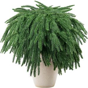 8 PCS Norfolk Pine Branches,21.6 Inch Artificial Green Pine Stem,Real Touch Faux Christmas Greenery Pines Picks for Vase DIY Flower Arrangement Garland Wreath Home Decoration