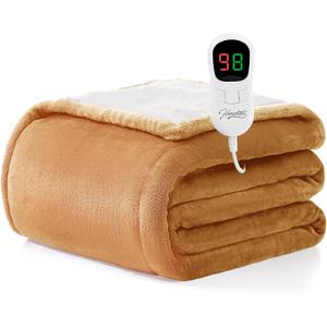 Homemate Heated Blanket Electric Throw - 50"x60" Heating Blanket Throw 1/2/4/6/8 Hours Auto-Off 10 Heat Level Over-Heat Protection Flannel Sherpa ETL Certification