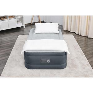 SleepLux Twin Air Mattress | Supersoft Snugable Top, Extra Durable Tough Guard with Built-in Pillow | Raised 18" Airbed with Built in Pump + USB Charger (69086E) , Grey