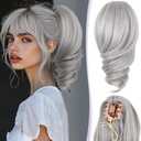 ZQIAN BEAUTY Claw Clip Ponytail Extension - 12 Inch Curly Ponytail Extension, Wavy Pony Tails Hair Extensions, Synthetic Hair Extensions Ponytail, Clip On Ponytails for Women （Color: Silver Grey）
