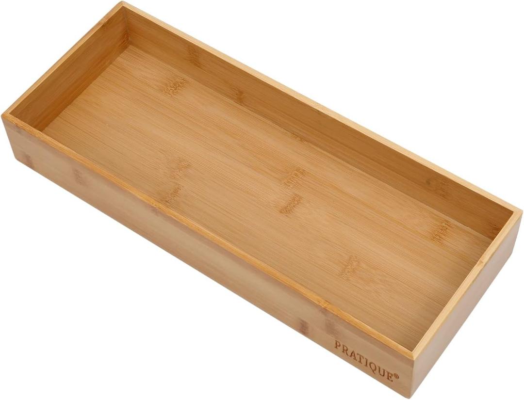 Bamboo Drawer Organizer - Kitchen Utensil Organizer Silverware Tray Cutlery HolderOffice Desk Supplies and Accessories (15X5.9X2.6 inch)