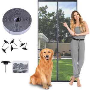 Magnetic Screen Door Mesh - Blocks Debris Let Breeze in, Fits Front & Sliding Doors (Gray, 38 x 97 in)