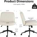 OLIXIS Criss Cross Chair with Wheels Wide Cross Legged Office Desk Vanity Chair Comfy Fabric Armless Adjustable Swivel for Home Computer Task PU Beige