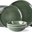 AmorArc Ceramic Dinnerware Sets,Handmade Reactive Glaze Stoneware Plates and Bowls Set,Highly Chip and Crack Resistant | Dishwasher & Microwave Safe Dishes Set,Service for 8 (24pc) (Jade Green)