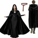 Renaissance Hooded Cape with Vintage Belt Medieval Cloak for Women and Men Hobbit Halloween Costume 130 cm