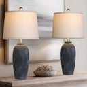 25 Jar Table Lamps Set of 2, Ceramic Bedside Lamps for Bedroom, Black Farmhouse Nightstand Lamps for Living Room