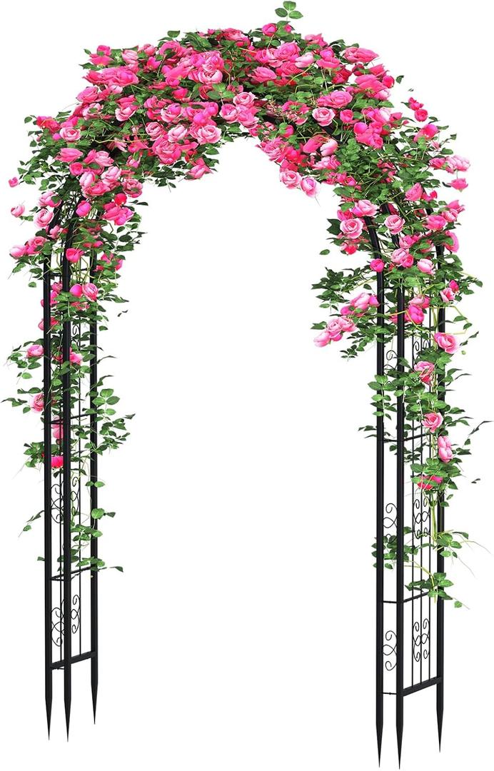 Arbuxzuy 7 ft Steel Garden Arch Trellis, 88 Inch Tall Outdoor Arbor for Climbing Plants, Sturdy Decorative Wire Lattice for Lawn, Yard & Wedding(Black) Medium 