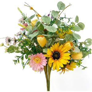 Artificial Wildflowers Bouquet Set - 4 Bundles Colorful Silk Daisies with Stems Floral Arrangement for Vase, Spring Summer Home Décor, Table Centerpiece, Kitchen, Indoor,Party Decoration