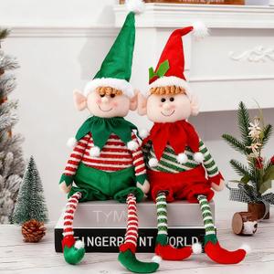 DUBEDAT 22Inch Christmas Elf Decorations Dolls, Red Green Plush Leg Stuffed Doll Set for Christmas, New Year, Birthday Party Decoration