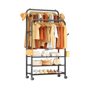 Furologee Clothes Racks for Hanging Clothes, Portable Rolling Garment Rack, Sturdy Metal Freestanding Cloths Racks with Wheels, Double Rods Wardrobe Rack for Bedroom Laundry Living Room