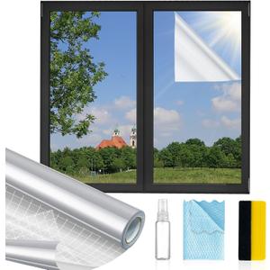 Window Privacy Film One Way, Reflective Mirror Window Film Daytime Privacy, UV Sun Blocking Heat Control Static Cling, Window Tint for Home Office - 35.4 Inch X 32.8 Feet