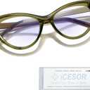 Bast Sytle Oversized Cateye Blue Light Blocking Glasses Lightweight Chic Frame for Office Computer Gaming for Women (Olive Green)