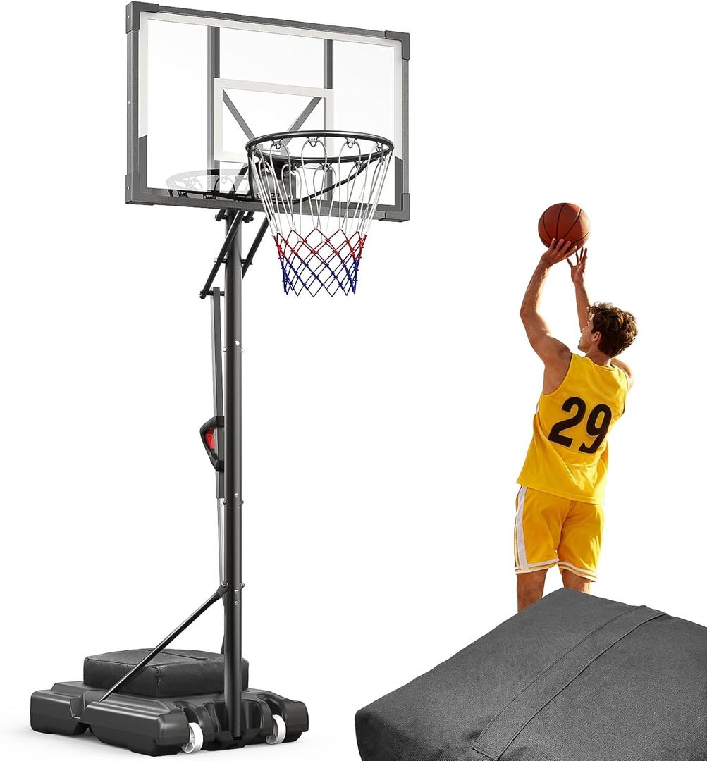 Portable Basketball Hoop 44 Inch Outdoor Backboard, 10FT Height Adjustable Basketball Goal for Teens, Kids and Adults, Play in Yard Park Gym Driveway Indoors