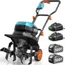 Seesii 40V Cordless Tiller for Gardening, 12" Electric Garden Tiller Cultivator with 25.0Ah Batteries & Charger, 8" Depth, Adjustable Handle & Wheel, Heavy Duty Rototiller for Lawn & Soil Cultivation