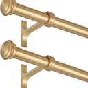 2 Pack Curtain Rods 28 to 48 Inches,1 Inch Curtain rods for Windows, Hanging Curtain Rod & Wall Mount with Brackets Heavy Duty Rod,End Cap Single Rod, Brushed Gold