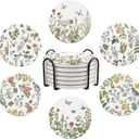 Cute Coasters for Drinks, Vintage Flora Coasters Set of 6, Plant Flowers Round Absorbent Ceramic Stone Coaster with Cork Base, Vintage Outdoor Coster Modern Cool Floral Tea Cup Boho Coaster, 4 inches