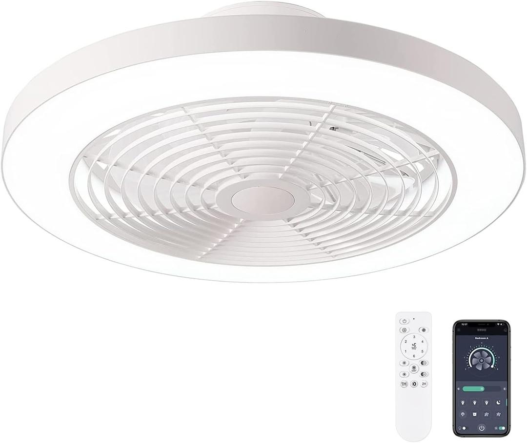 Orison Ceiling Fans with Lights, Low Profile Ceiling Fan with Lights and Remote, 6 Wind Speeds Smart Flush Mount Ceiling Fan for Bedroom, Kids Room and Living Room 19.7" (White)