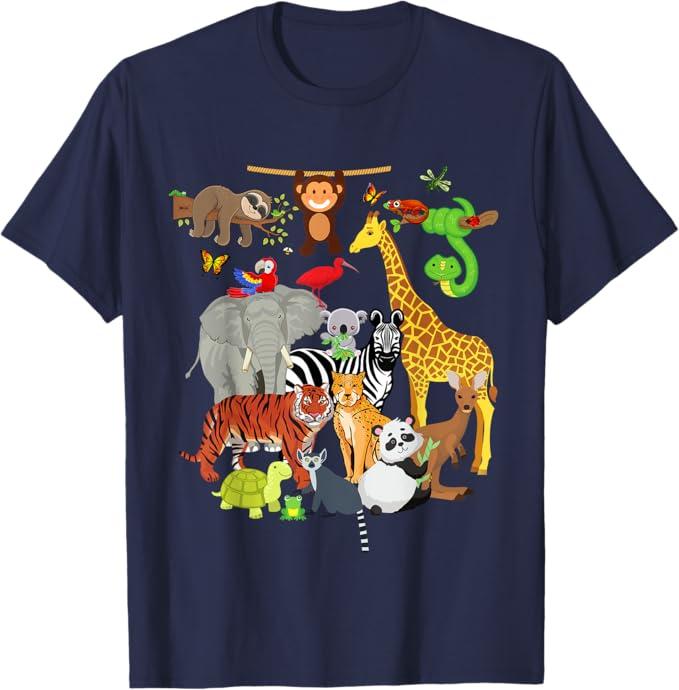 Zoo Animals Wildlife Birthday Party Zoo Day 26 Animals T-Shirt,XL