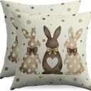 Easter Bunny Pillow Covers 20x20 Inch Set of 2 Brown Rabbit Bow Polka Dot Print Spring Holiday Decorative Throw Pillowcases Outdoor Seasonal Vintage Farmhouse Cushion Cases Decor for Sofa Couch Bed