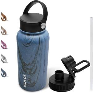 BJPKPK 27oz Insulated Water Bottles,Stainless Steel Water Bottle with Straw,Thermo Insulated Water Bottles with 3 Lids,Hot Cold Water Bottles for School-New-Prussian Blue