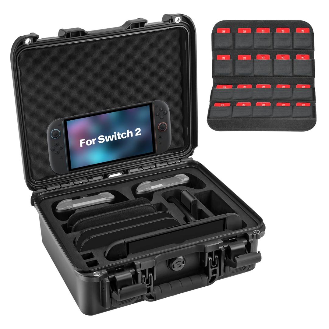 WPGEAR Hard Shell Carrying Case Compatible with Nintendo Switch 2 (2025), Waterproof Travel Bag for NS2 Console, Pro Controller x 2, Dock, Joy-con Grip, Power Adapter, 20 Games and Other accessories