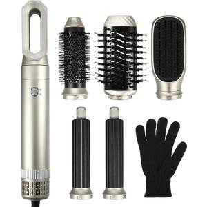 VOCOSTE Hot Air Brush, 5 in 1 Hair Dryer Brush, Detachable Hair Dryer Styler Volumizer Hair Straightener Comb Blow Dryer Electric Curling Wand Set, Champagne