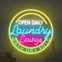 Laundry Lounge Open Neon Sign for Laundromat Storefront Business Decor, 18.9x18.9"