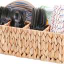 Wicker Party Silverware Caddy, Water Hyacinth Plastic Cutlery Utensil Holder, Hand Woven with Handles, Kitchen Countertop and Picnic flatware Organizer (5 compartments)