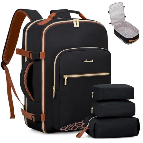 LOVEVOOK Travel Backpack, 50L Carry on Backpack with 3 Packing Cubes, 18 Inch Water Resistant Luggage Computer Daypack College Weekender Overnight Bag for Men & Women, Black-Leopard print