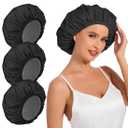 3 Pack Reusable Shower Cap for Women, Waterproof Hair Cap for Shower and Bath, Large Bath Cap for Long Thick Hair