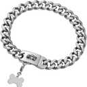 Silver Metal Dog Chain Collar with Design Secure Buckle & ID Tag,Pet Necklace,Strong Stainless Steel Cuban Link Chain,Chew Proof Indestructible Choke Walking Collar for Large Dogs(19MM 24'')