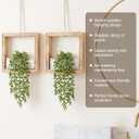 2 Pack Hanging Artificial Succulents Plants String of Tears - 7.8x7.8in Square Wooden Frame Vase with Stones & 2 LED Fairy Lights (On/Off Switch), Farmhouse Decor for Indoor Outdoor WallBurnt Wood