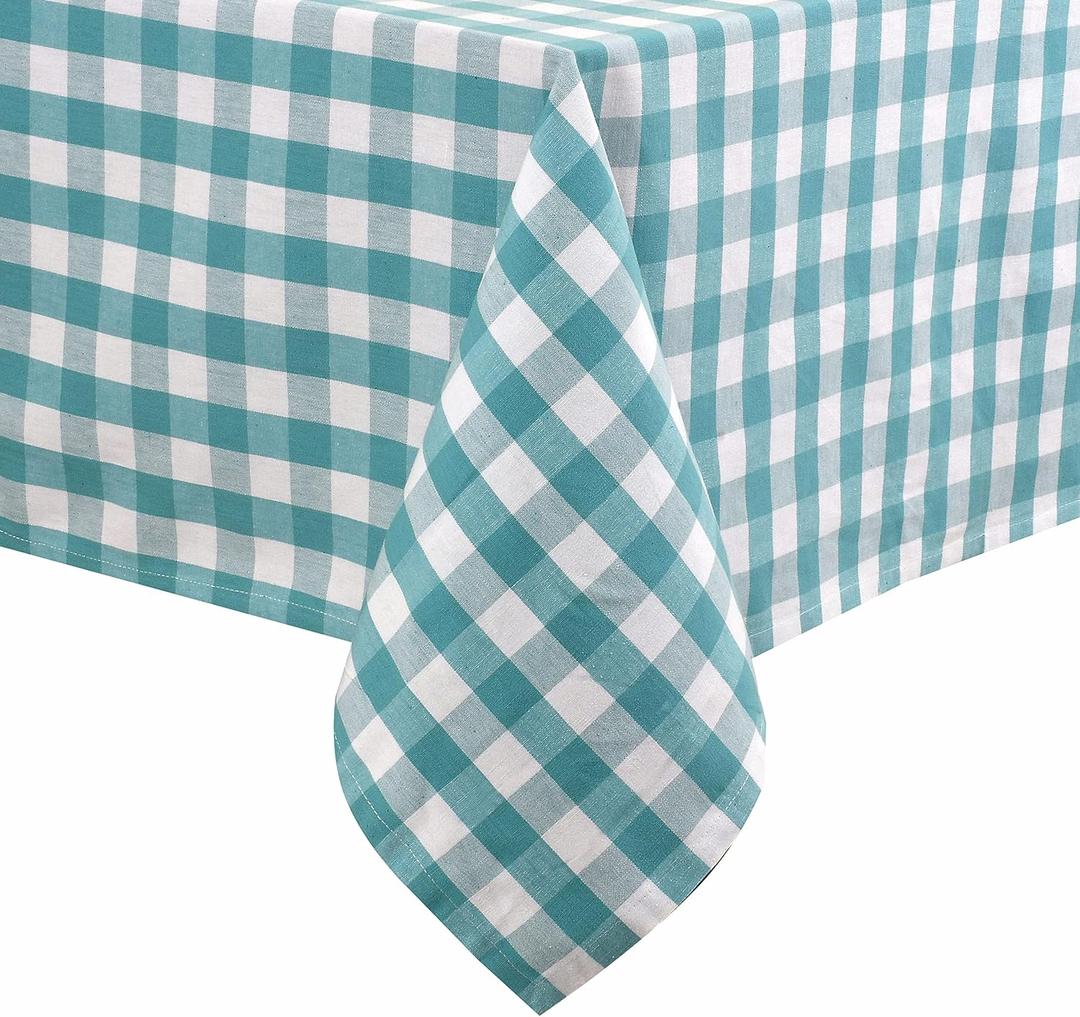 Urban Villa Tablecloth Buffalo Check Table Cloth Tabletop Cover Kitchen Dining Tablecloth 100%Cotton Great Parties Wedding Holiday Dinner Aqua/White Color Rectangle 60X102Inches 8-10 Seats Table Cloth
