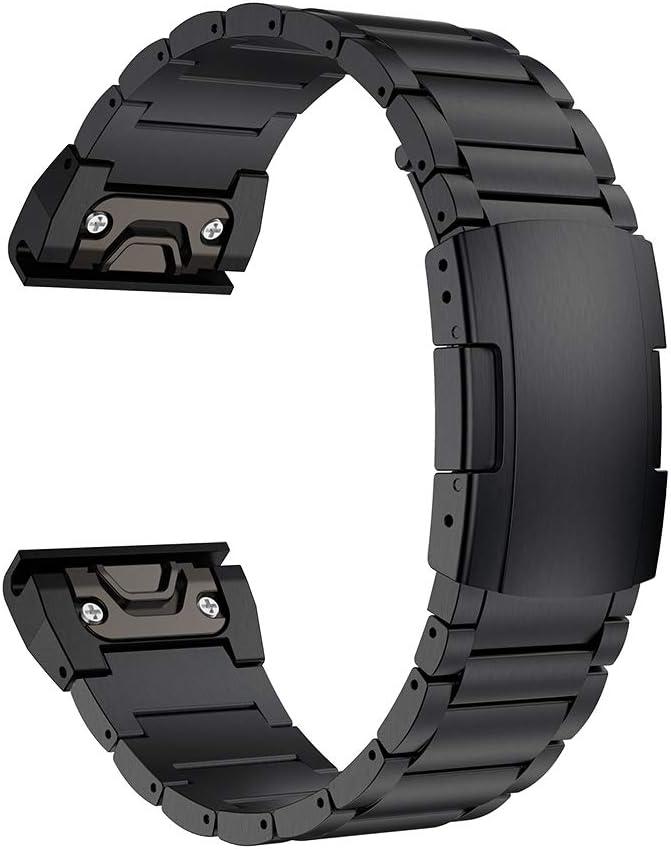 LDFAS Fenix 8/7/6 Pro/5 Plus Band, 22mm Titanium Metal Quick Release Easy Fit Watch Strap with Double Button Clasp Compatible for Garmin Fenix E 7 5 6/Forerunner 935/945/Epix Gen 2 Bands (Black)