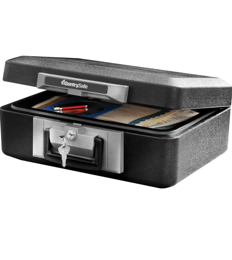SentrySafe Fireproof Safe Box with Key Lock, Chest Safe with Carrying Handle to Secure Valuables and Jewelry, 0.25 Cubic Feet, 6.3 x 15.3 x 12.1 Inches, 1160