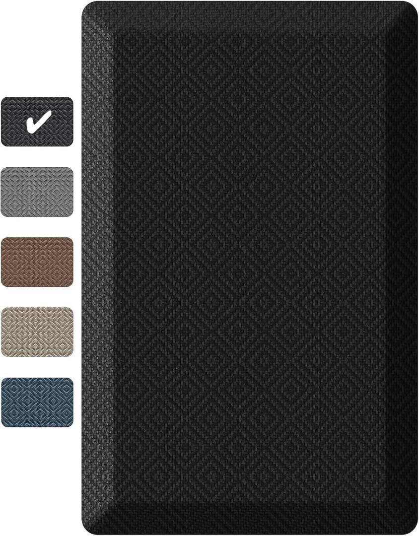 Ophanie Kitchen Mats for Floor, 9/10 inch Thick, Anti Fatigue Cushioned Mat, Kitchen Rugs, Waterproof, Comfort Ergonomic Standing Mat for Office, Home, Sink, 20x32 Black Non-Slip Ridged Bottom