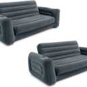 Intex 2 in 1 Inflatable Pull Out Sofa and Queen Size Air Bed Mattress with Cup Holders for Indoor and Outdoor Use for Adults (2 Pack), Charcoal Gray