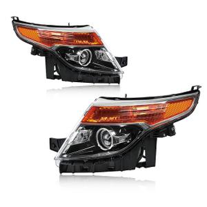 2 x AutoZest Black Halogen Headlight Pair Assembly Compatible With 2011-2015 Ford Explorer Projector Driver and Passenger Side Chrome Housing with Amber Reflector Fits models with Halogen Headlights Only