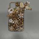 iFiLOVE for iPhone 11 Bling Diamond Case, 3D Luxury Sparkle Glitter Crystal Rhinestone Butterfly Flower Pendant Charm Case Cover for Girls Women Kids (Champagne)