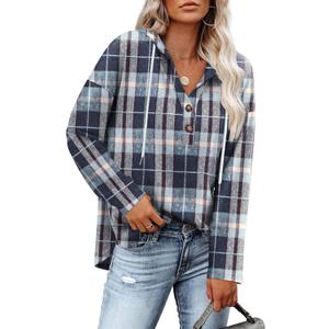 RUMIA Womens Tops V Neck Button Sweatshirt for Women Pullover Long SLeeve Shirts Fall Outfits 2025 Loose Fit, Small