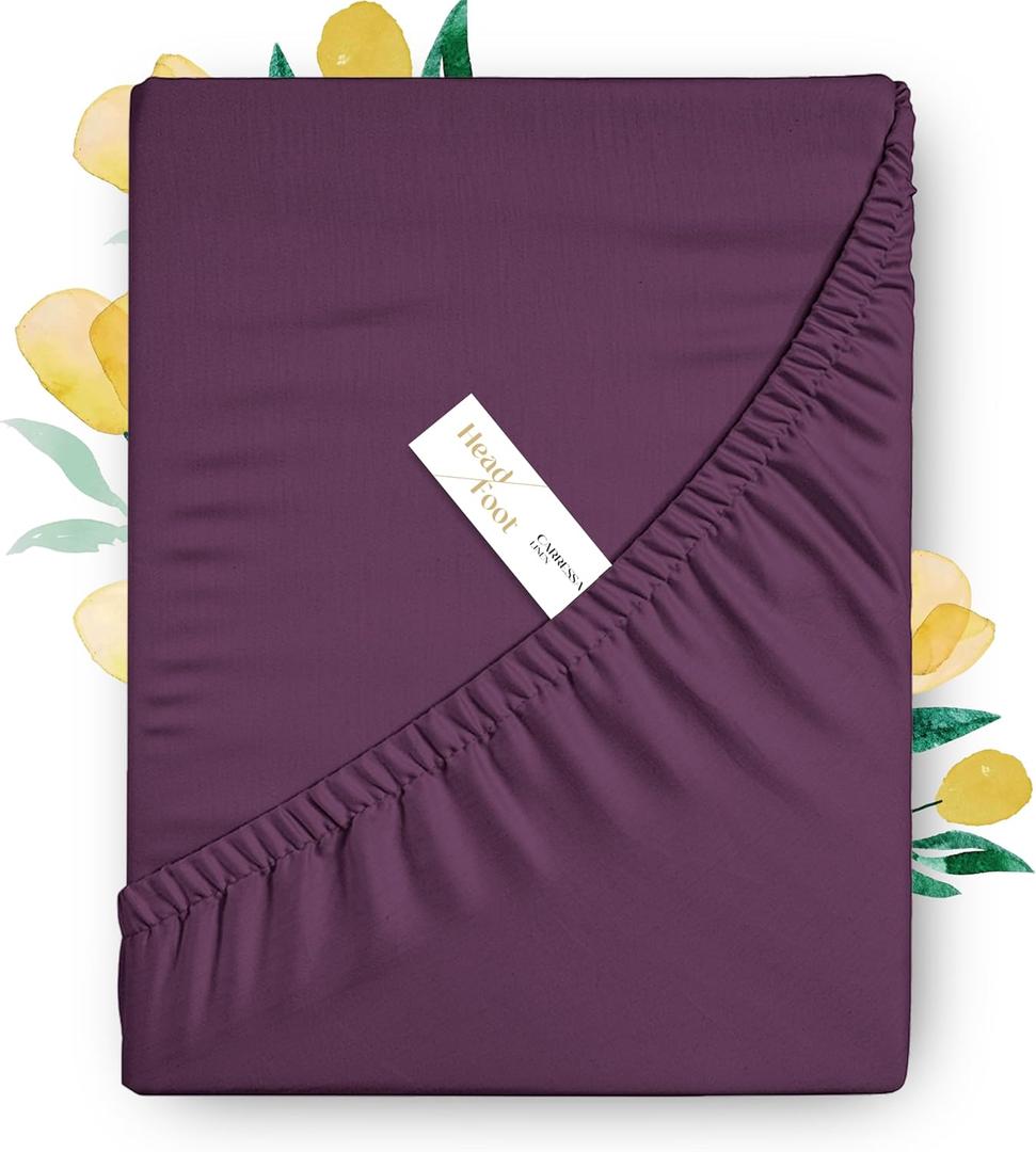 Carressa Linen 100% Egyptian Cotton Full Fitted Sheet Only - 800 Thread Count 16" Deep Pocket Fitted Sheet, Durable Soft Sateen, All-Around Elastic, Head/Foot Side Indicators, Plum Full Fitted Sheet